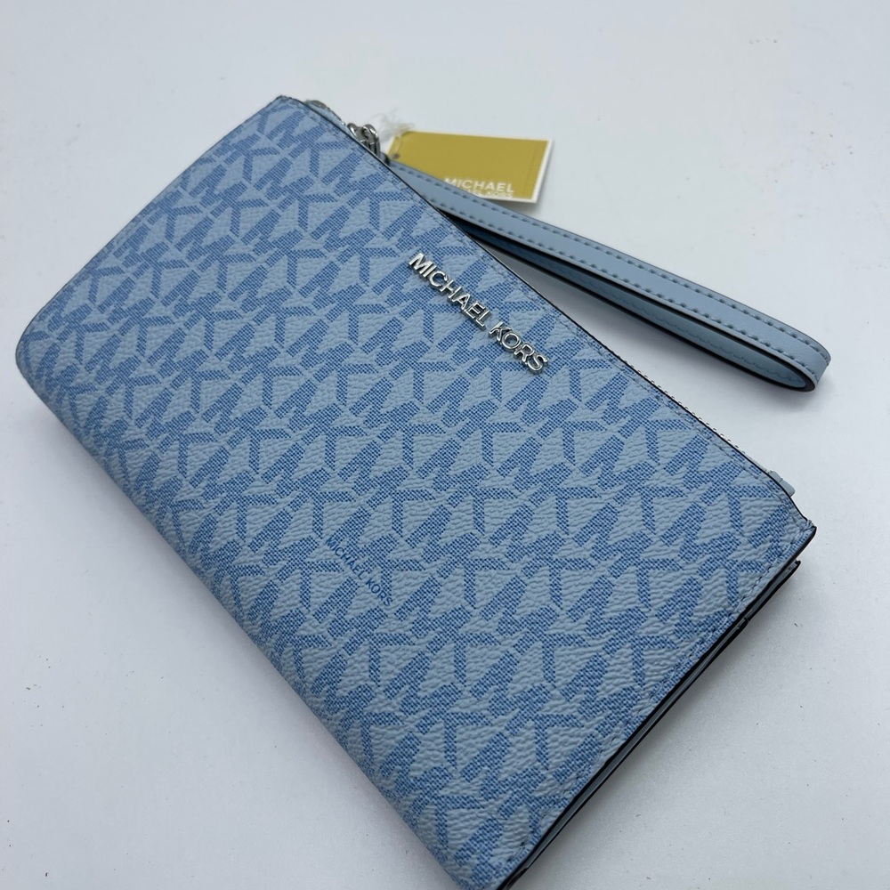 MICHAEL KORS JST Lg Double Zip Signature Logo Wristlet Wallet 
Pale Ocean 
NWT - Picture 15 of 16